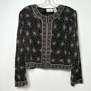 SCALA Embroidered Silk Formal Evening Jacket Silver Floral Beading